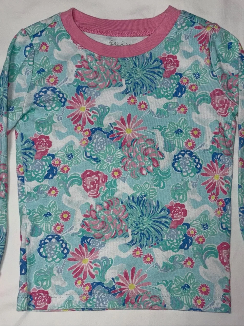 Lily Pulitzer for Pottery Barn Kids pink and turquoise pajamas sz 4 EUC